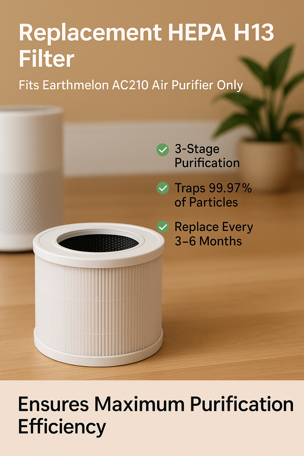 Earthmelon AC210 Replacement HEPA H13 Filter ONLY Compatible AC210 Purifier