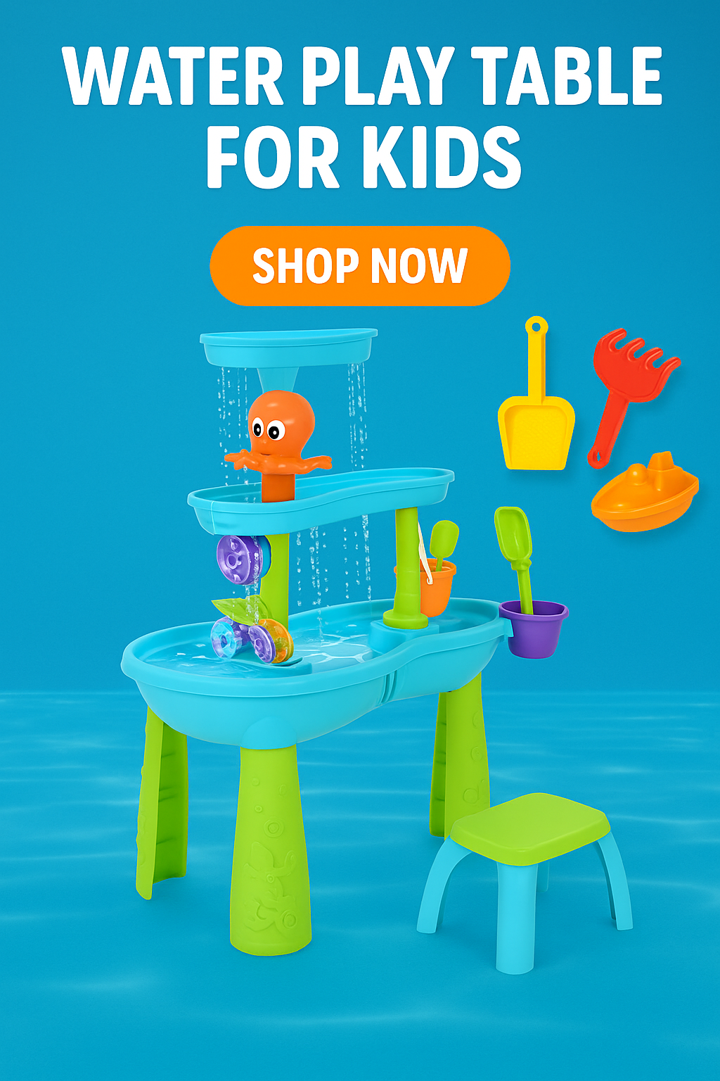 3 Layer Water Sand Sensory Messy Outdoor Play Table with Stool for Kids