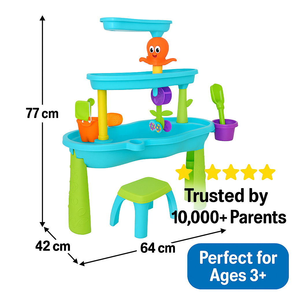 3 Layer Water Sand Sensory Messy Outdoor Play Table with Stool for Kids