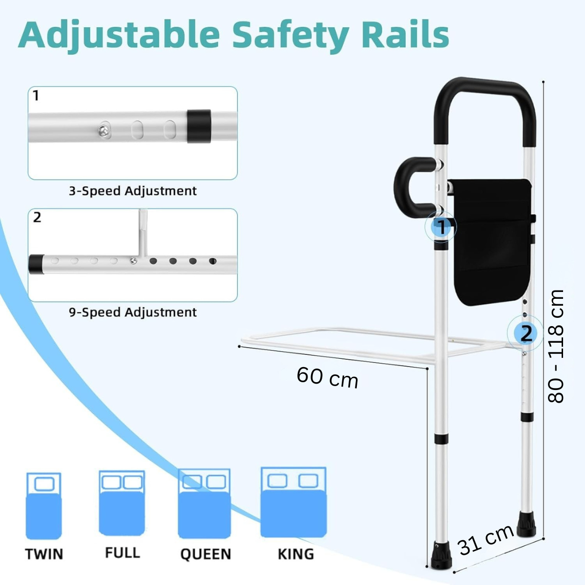 Earthmelon Bed Rail Mobility Aid for Elderly Portable Safety with Storage