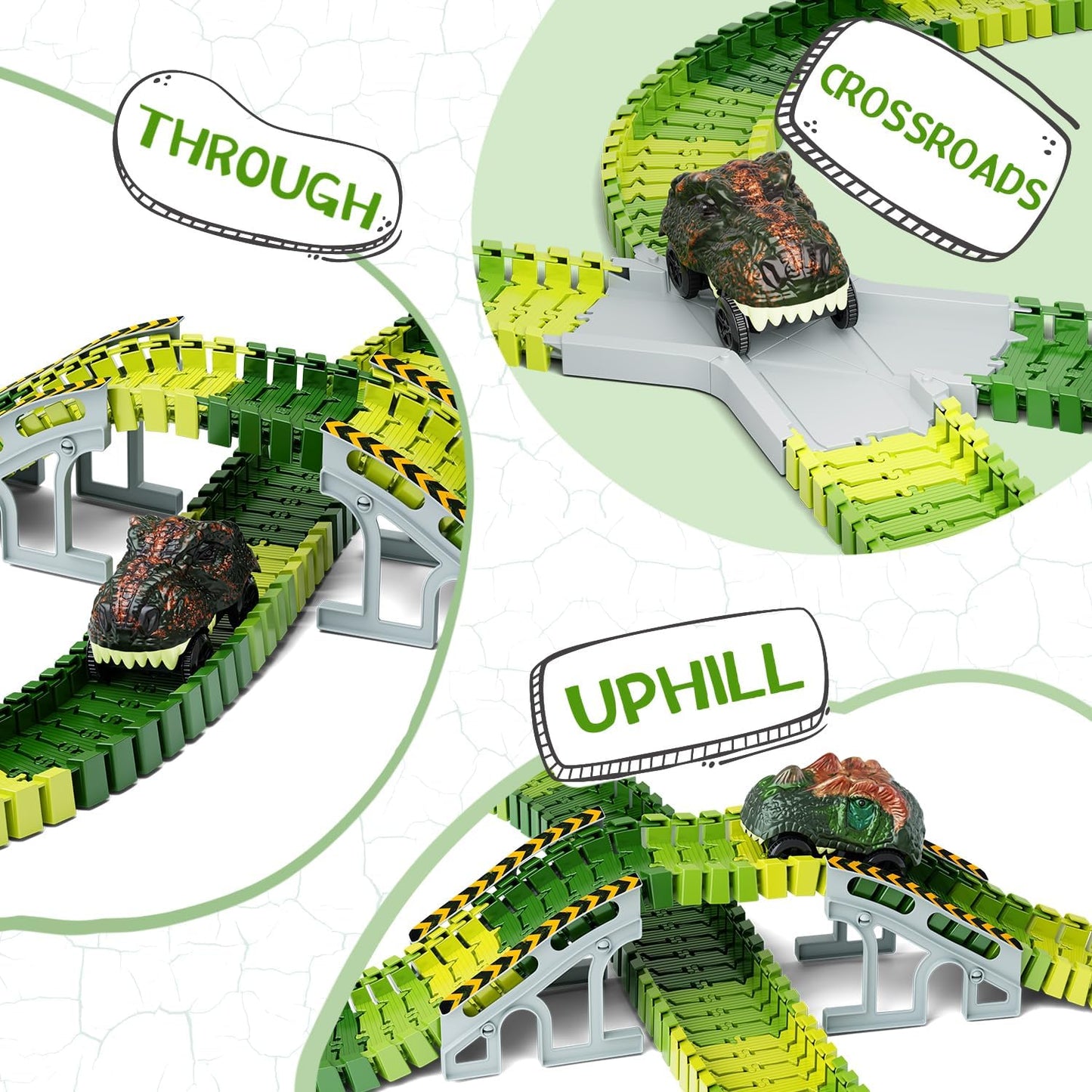 Dinosaur Race Track Set - Flexible Train Tracks with Dino Car - 265 Pieces