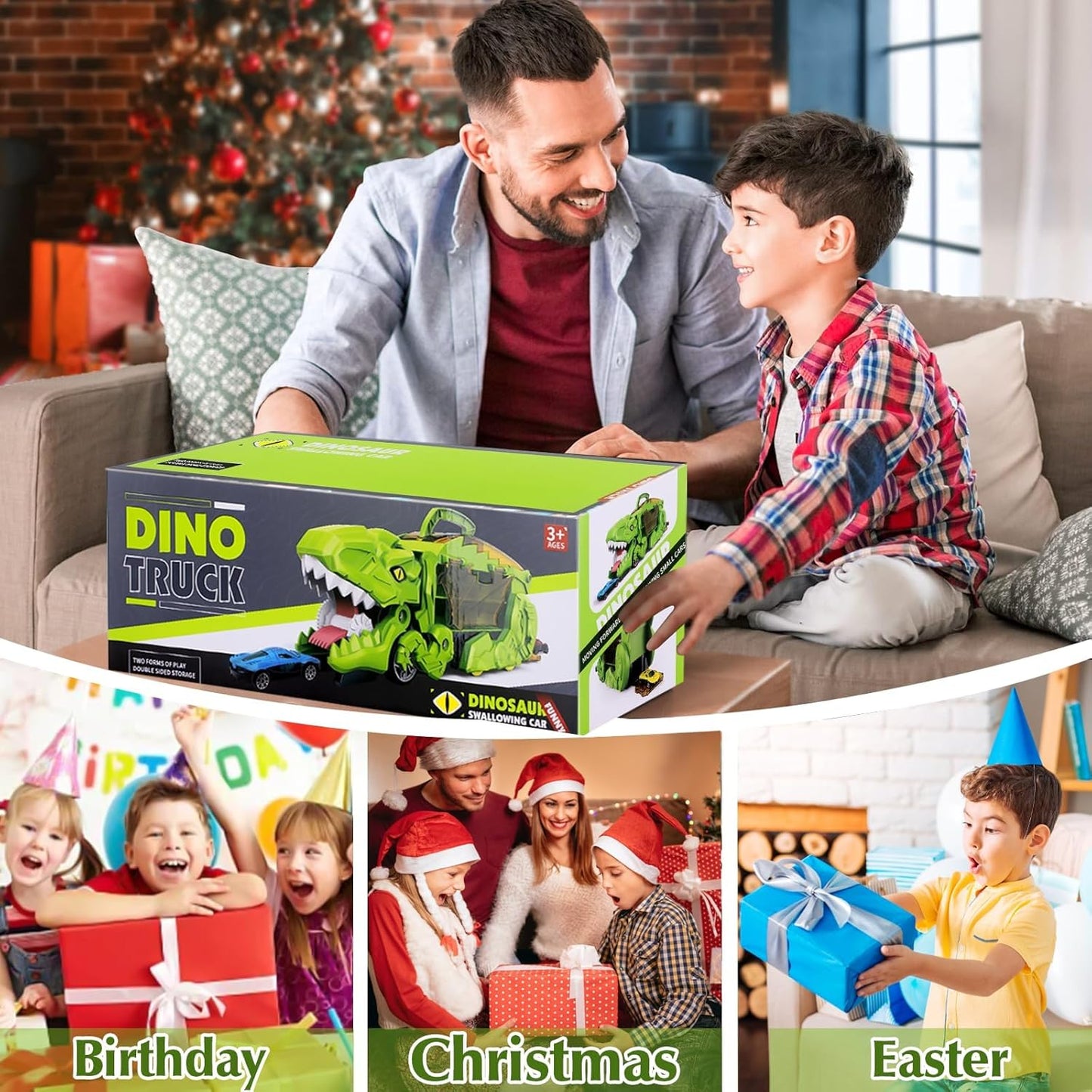 3-in-1 Dinosaur Swallowing Hauler and Race Track - Includes 6 Cars