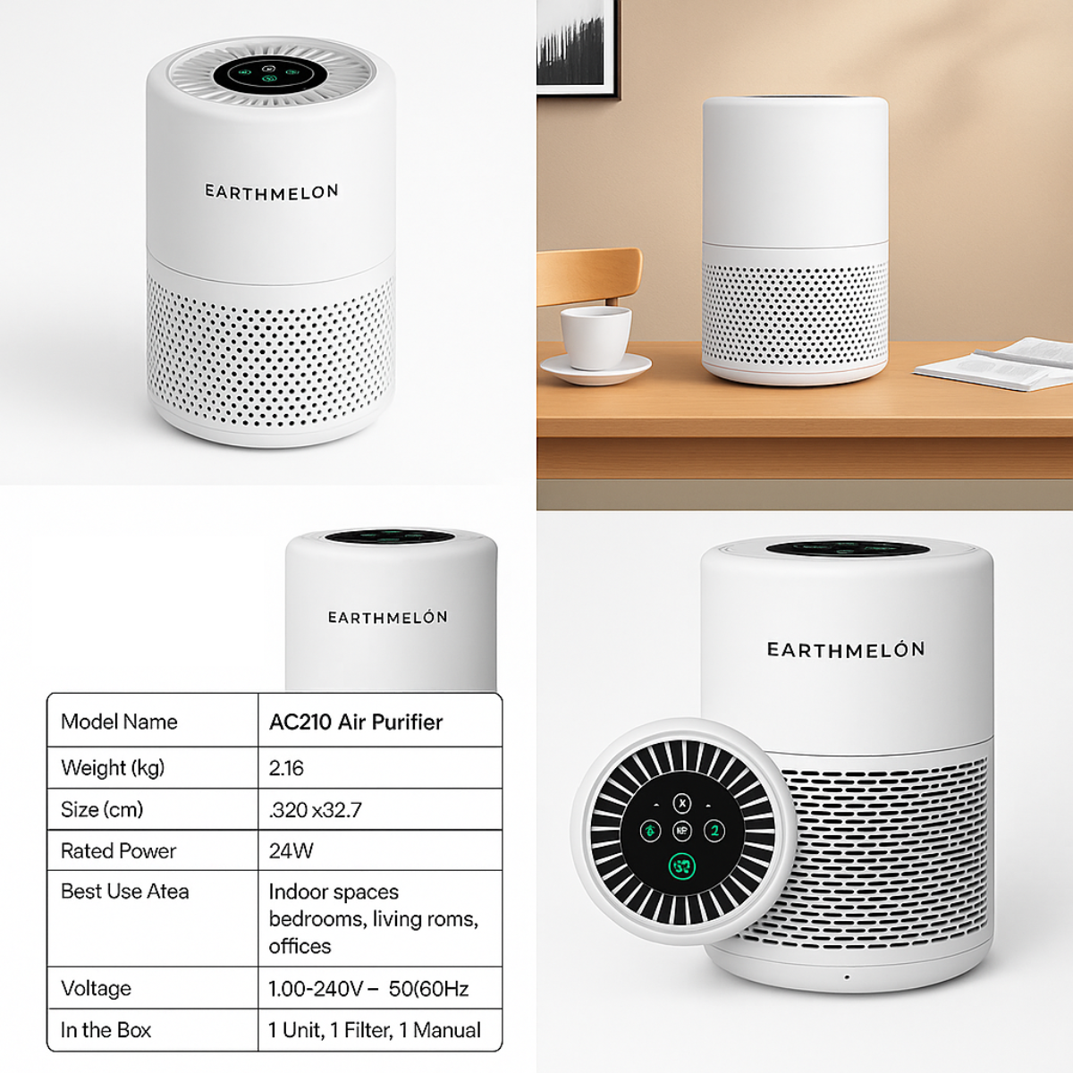 Earthmelon AC210 Large Smart HEPA Air Purifier Compact