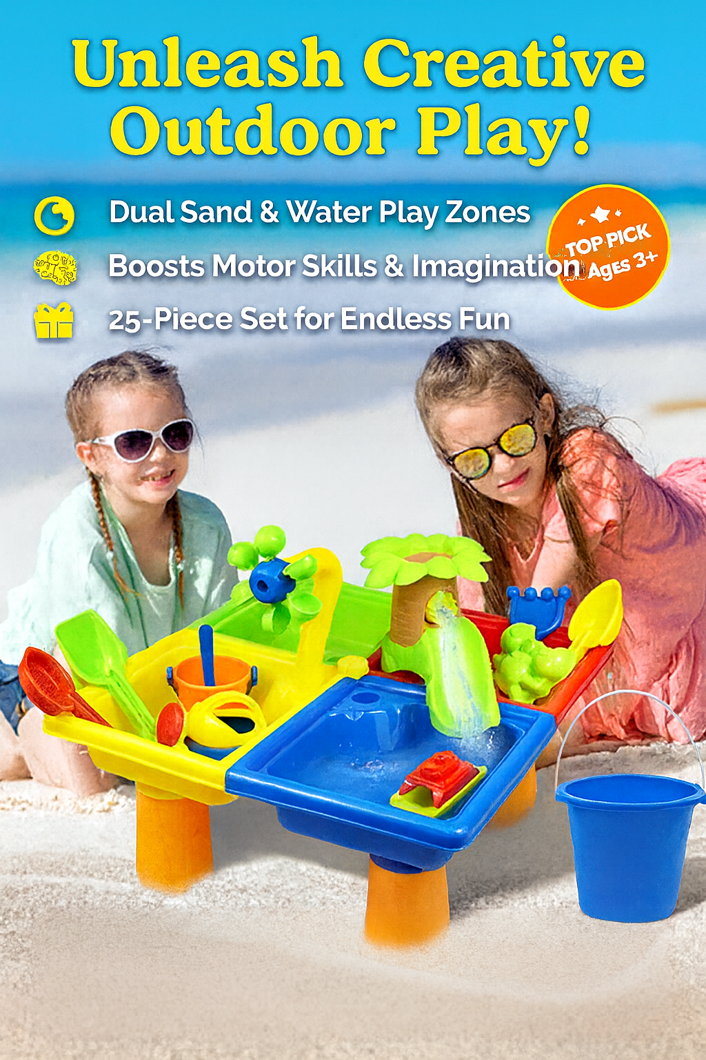 Sand & Water Table Kids Messy Sensory Play Set Toys 25 Piece