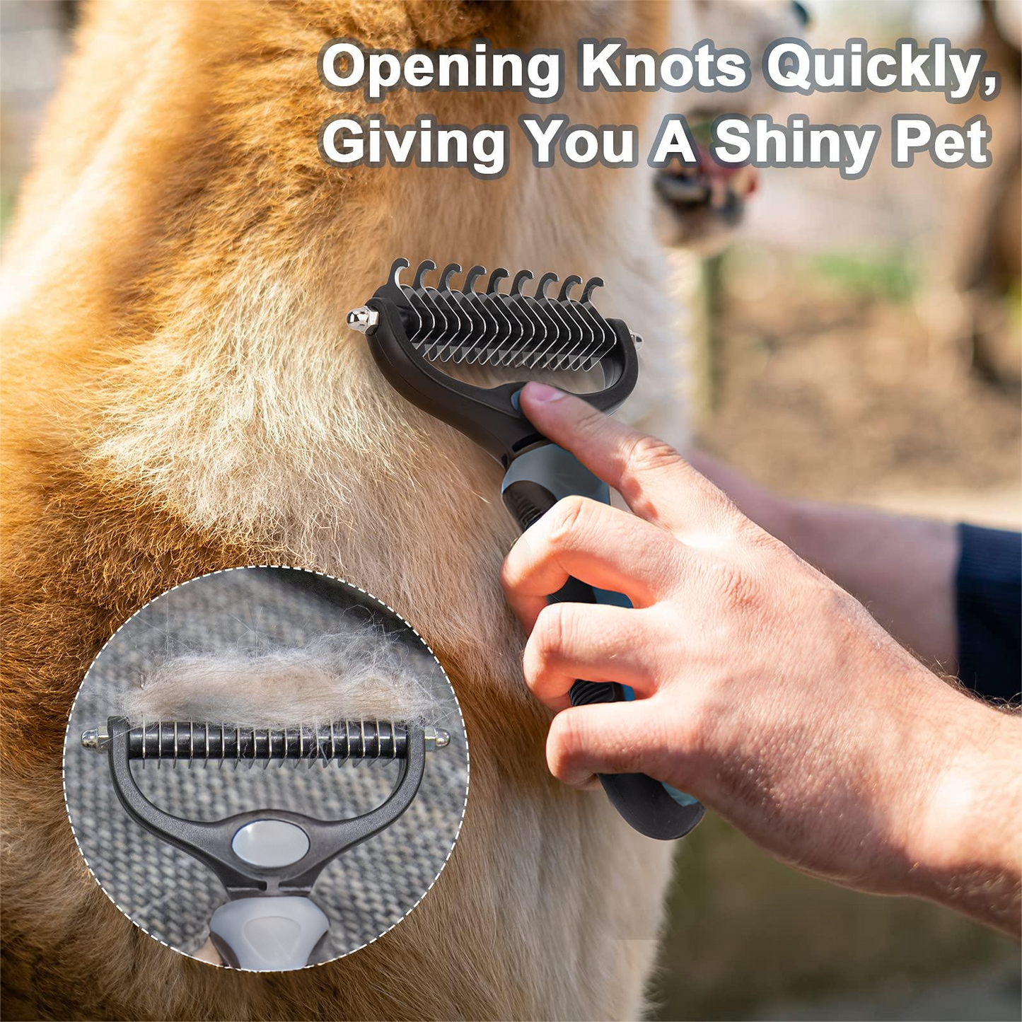 Pet Grooming Brush, XXL, Double-sided Dematting Rake Comb