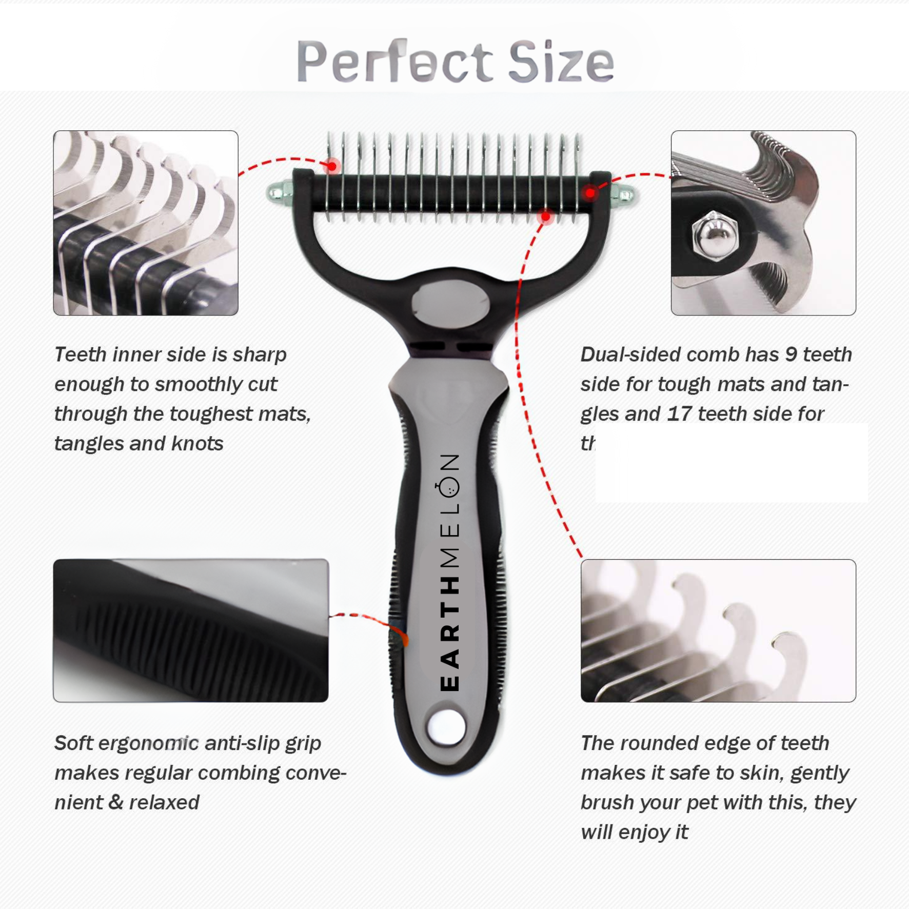 Pet Grooming Brush, XXL, Double-sided Dematting Rake Comb