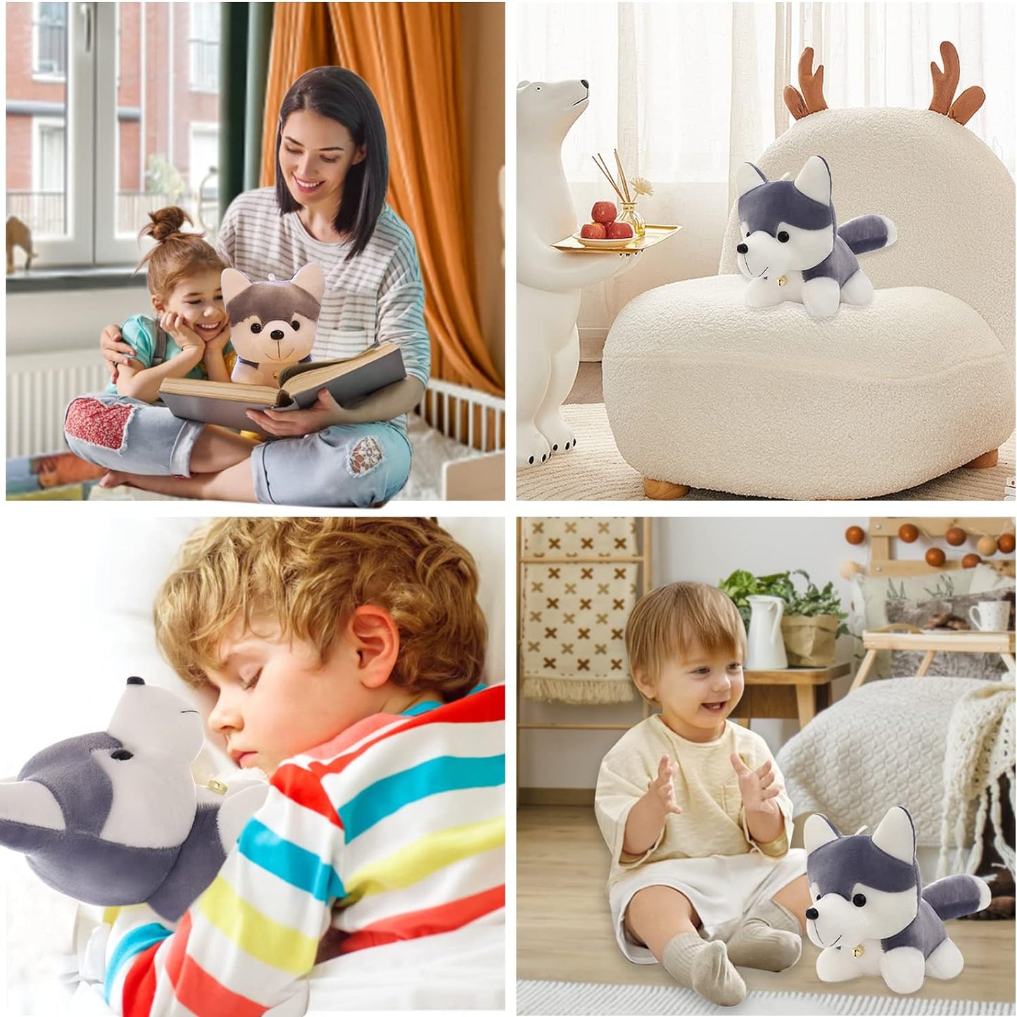 Grey and White Husky Plush Toy Mom and Baby