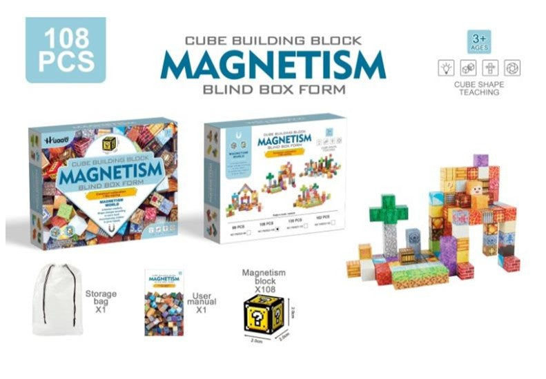 Magnetic Cube Blocks 108 Piece Construction Building STEM Educational Toy