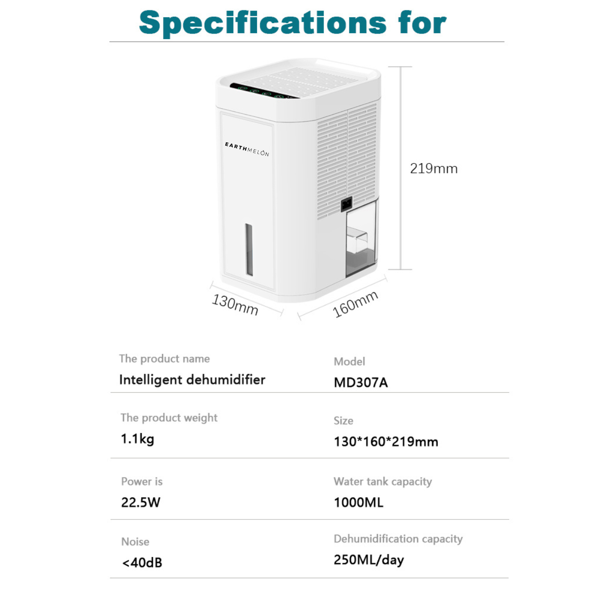 Earthmelon Intelligent Dehumidifier Quiet Air Moisture Remover MD307A
