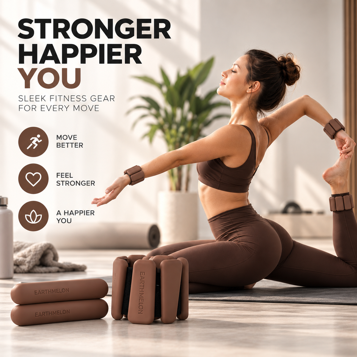 Chocolate wrist and ankle weights in use