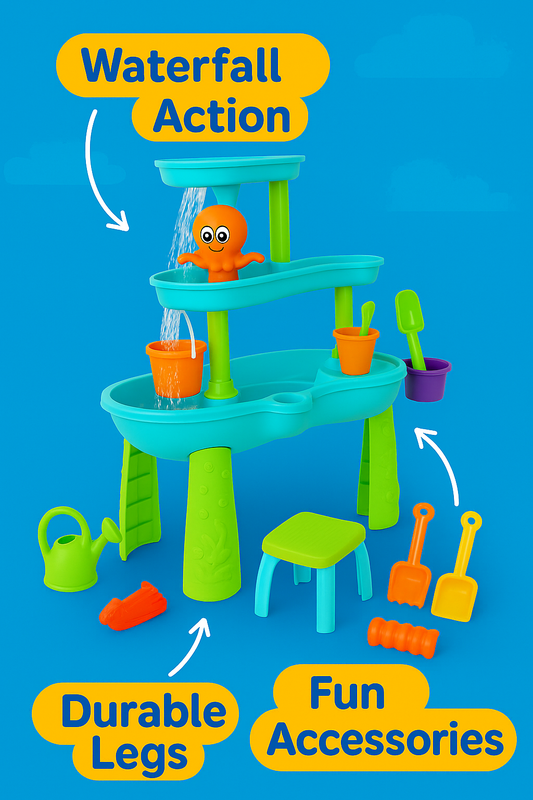 3 Layer Water Sand Sensory Messy Outdoor Play Table with Stool for Kids