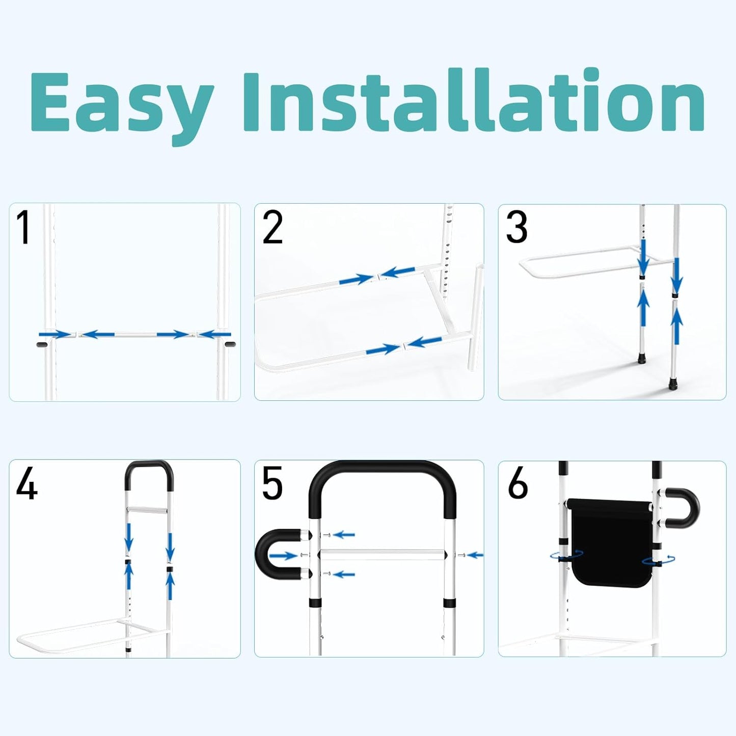Earthmelon Bed Rail Mobility Aid for Elderly Portable Safety with Storage