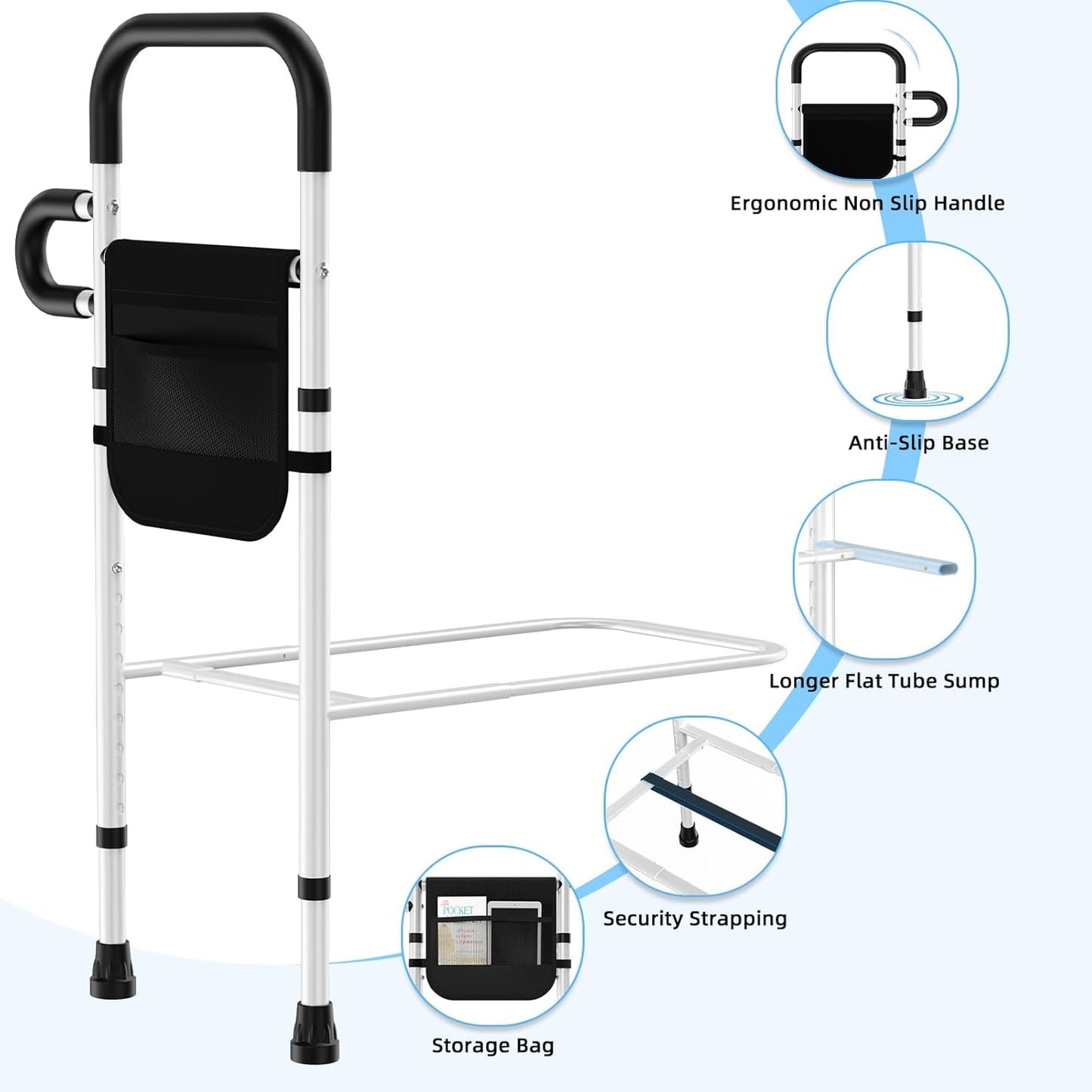 Earthmelon Bed Rail Mobility Aid for Elderly Portable Safety with Storage