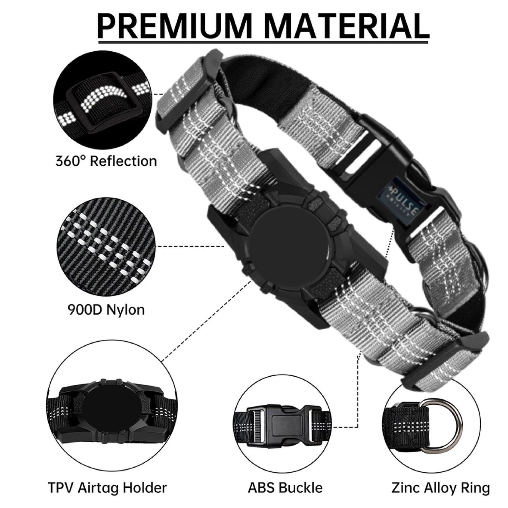Adjustable Reflective AirTag Holder Collar for Dogs – Durable Pulse Ability Pet ID Tag Holder