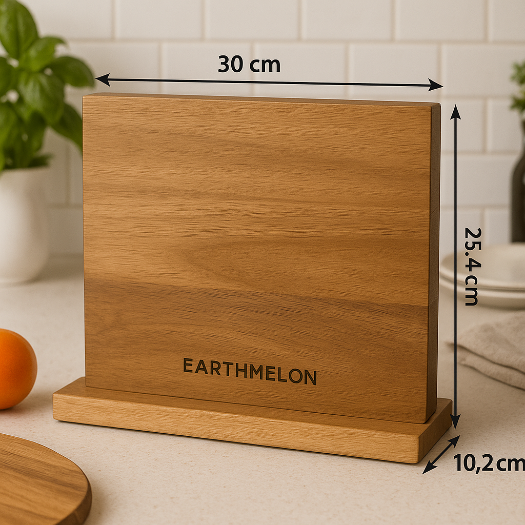 Earthmelon Premium Magnetic Knife Block Acacia Wood Stand