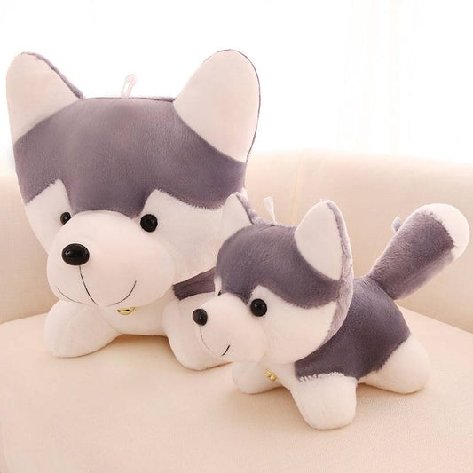 Grey and White Husky Plush Toy Mom and Baby