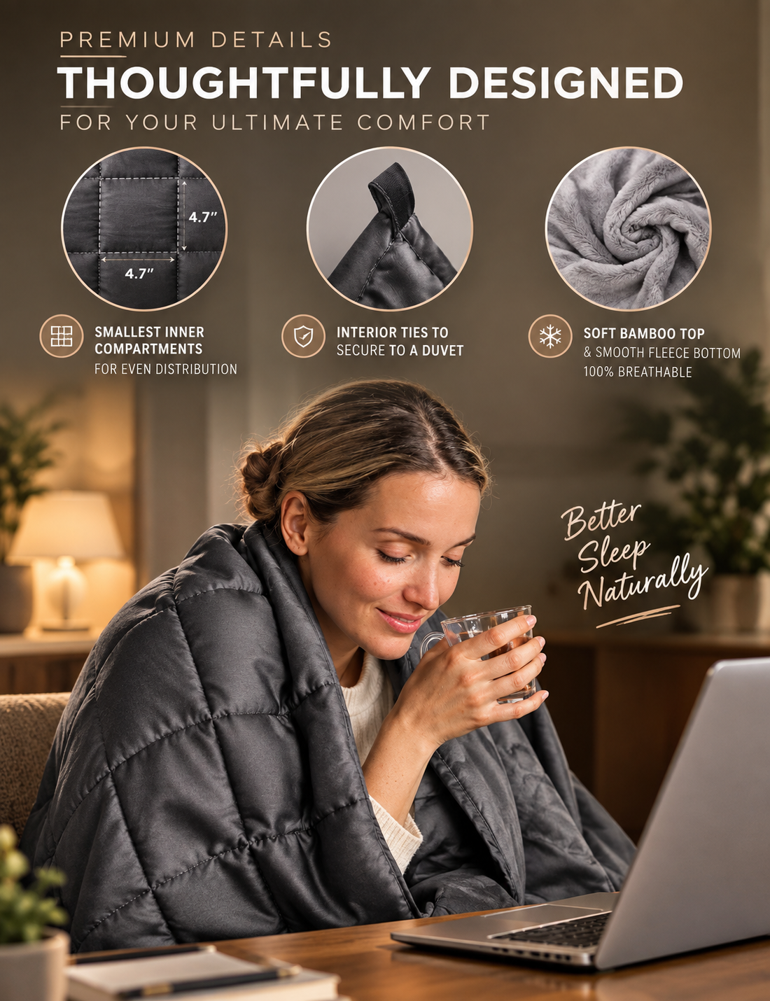Adult Weighted Blanket – Bamboo Cooling Cover for Better Sleep