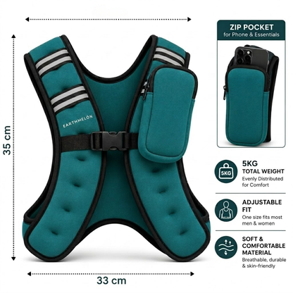 5kg Adjustable Weighted Vest – Reflective, with Zip Pouch