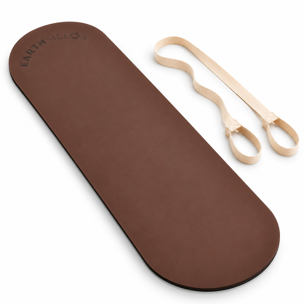 Earthmelon oval yoga mat in Chocolate with carry strap