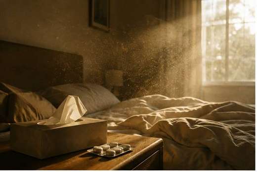 Dusty bedroom during allergy season